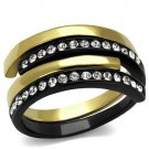 TK2298 - IP Gold+ IP Black (Ion Plating) Stainless Steel Ring with Top Grade Crystal in Clear