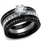 TK2304 - Two-Tone IP Black (Ion Plating) Stainless Steel Ring with AAA Grade CZ in Clear