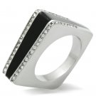 TK232 - High polished (no plating) Stainless Steel Ring with Top Grade Crystal in Clear