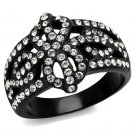 TK2363 - IP Black(Ion Plating) Stainless Steel Ring with Top Grade Crystal in Clear