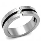 TK2412 - High polished (no plating) Stainless Steel Ring with AAA Grade CZ in Clear