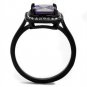 TK2487 - IP Black(Ion Plating) Stainless Steel Ring with AAA Grade CZ in Amethyst