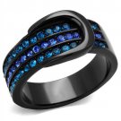 TK2549 - IP Black(Ion Plating) Stainless Steel Ring with Top Grade Crystal in Multi Color
