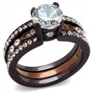 TK2560 - IP Dark Brown (IP coffee) & IP light Coffee Stainless Steel Ring with AAA Grade CZ in Clear