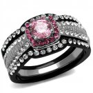 TK2651 - Two-Tone IP Black (Ion Plating) Stainless Steel Ring with AAA Grade CZ in Light Rose