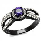 TK2653 - Two-Tone IP Black (Ion Plating) Stainless Steel Ring with AAA Grade CZ in Tanzanite