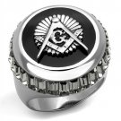 TK2666 - High polished (no plating) Stainless Steel Ring with Top Grade Crystal in Jet