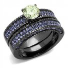 TK2672 - IP Light Black (IP Gun) Stainless Steel Ring with AAA Grade CZ in Apple Green color