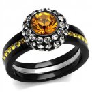 TK2783 - Two-Tone IP Black (Ion Plating) Stainless Steel Ring with Top Grade Crystal in Topaz