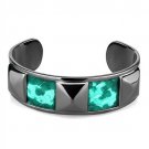 TK2794 - IP Light Black (IP Gun) Stainless Steel Bangle with Leather in Emerald Default Title