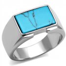 TK3000 - High polished (no plating) Stainless Steel Ring with Synthetic Imitation Amber in Sea Blue