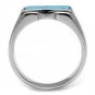 TK3000 - High polished (no plating) Stainless Steel Ring with Synthetic Imitation Amber in Sea Blue