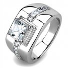 TK3011 - High polished (no plating) Stainless Steel Ring with AAA Grade CZ in Clear