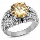 TK3031 - High polished (no plating) Stainless Steel Ring with AAA Grade CZ in Champagne