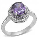TK3032 - High polished (no plating) Stainless Steel Ring with AAA Grade CZ in Amethyst