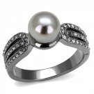 TK3170 - IP Light Black (IP Gun) Stainless Steel Ring with Synthetic Pearl in Gray