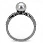 TK3170 - IP Light Black (IP Gun) Stainless Steel Ring with Synthetic Pearl in Gray