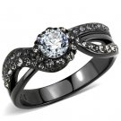 TK3448 - IP Light Black (IP Gun) Stainless Steel Ring with AAA Grade CZ in Clear