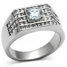 TK351 - High polished (no plating) Stainless Steel Ring with AAA Grade CZ in Clear