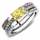 TK3526 - High polished (no plating) Stainless Steel Ring with AAA Grade CZ in Topaz