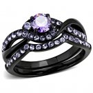 TK3560 - IP Black(Ion Plating) Stainless Steel Ring with AAA Grade CZ in Amethyst