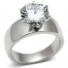 TK520 - High polished (no plating) Stainless Steel Ring with AAA Grade CZ in Clear