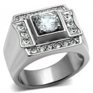TK593 - High polished (no plating) Stainless Steel Ring with AAA Grade CZ in Clear