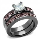 TK61206LJ - IP Light Black (IP Gun) Stainless Steel Ring with AAA Grade CZ in Clear