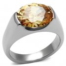 TK622 - High polished (no plating) Stainless Steel Ring with AAA Grade CZ in Champagne