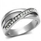 TK626 - High polished (no plating) Stainless Steel Ring with Top Grade Crystal in Clear