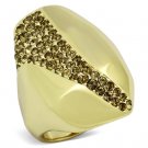 TK854 - IP Gold(Ion Plating) Stainless Steel Ring with Top Grade Crystal in Smoked Quartz