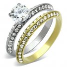 TK967 - Two-Tone IP Gold (Ion Plating) Stainless Steel Ring with AAA Grade CZ in Clear