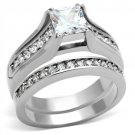 TK969 - High polished (no plating) Stainless Steel Ring with AAA Grade CZ in Clear