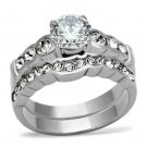 TK974 - High polished (no plating) Stainless Steel Ring with AAA Grade CZ in Clear