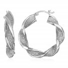 Twisted Glitter Textured Hoop Earrings in Sterling Silver Sterling Silver