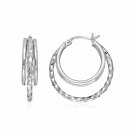 Two-Part Graduated Polished and Textured Hoop Earrings in Sterling Silver Sterling Silver