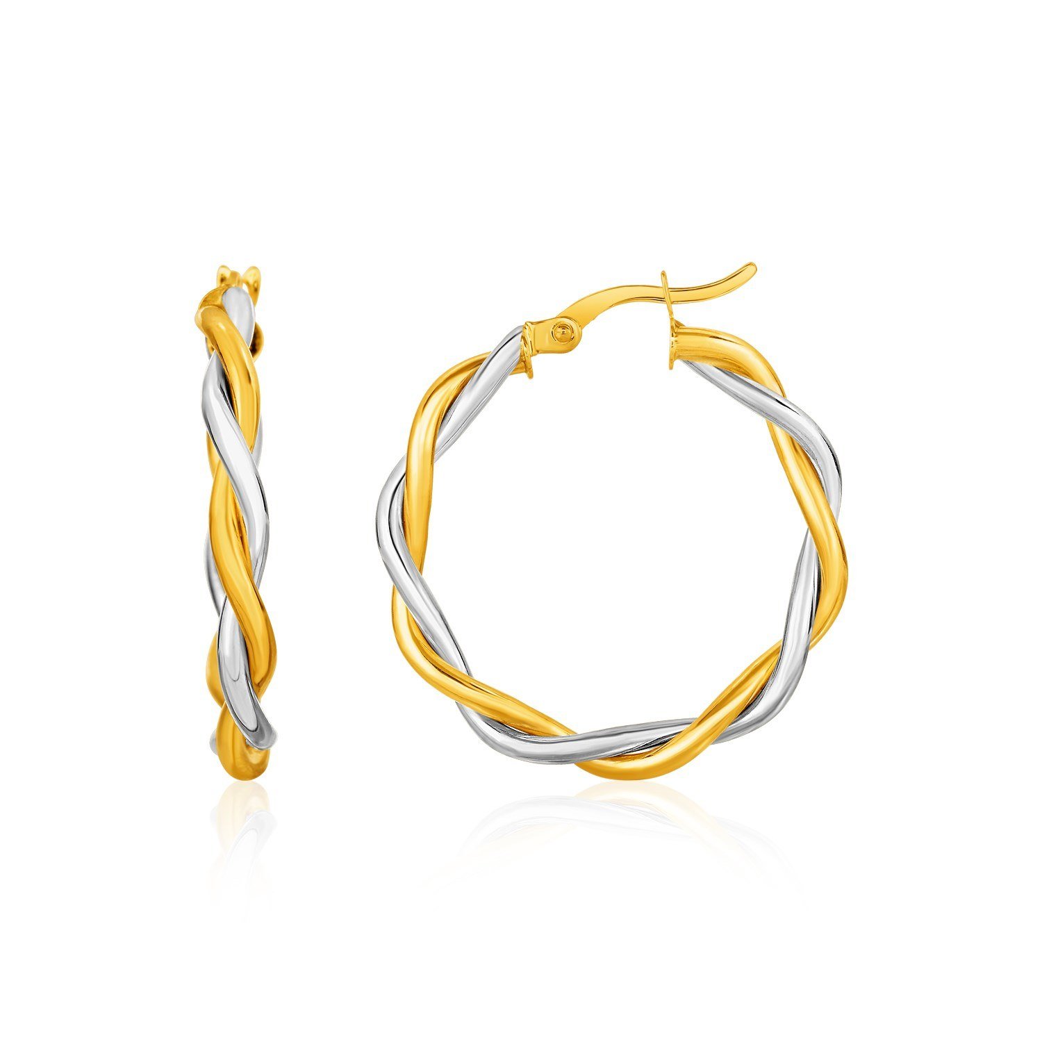 Two-Tone Twisted Wire Round Hoop Earrings in 10k Yellow and White Gold Two-Tone Gold
