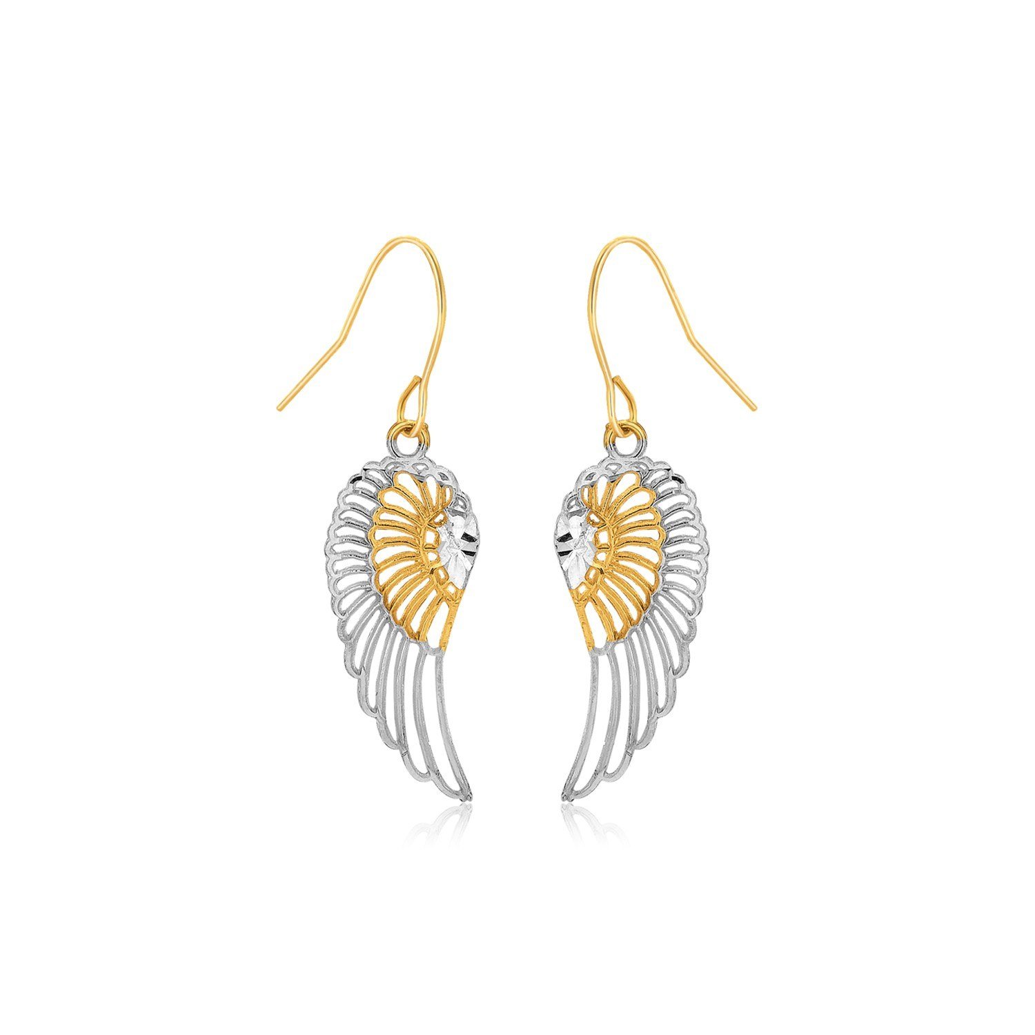Two-Tone Wing Drop Earrings in 10K Gold D110156