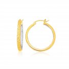 Two-Tone Yellow and White Gold Petite Patterned Hoop Earrings Two-Tone Gold