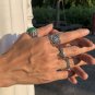 Vintage Inlaid Imitation Malachite Ring Skull Design Four-piece Men's Ring ancient silver