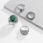 Vintage Inlaid Imitation Malachite Ring Skull Design Four-piece Men's Ring ancient silver