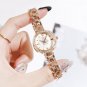 Vintage Ladies Diamond Dial Exquisite Watch Bracelet Set Rose Gold Black Watch + Rose Gold Bracelet