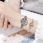 Vintage Ladies Diamond Dial Exquisite Watch Bracelet Set Rose Gold Black Watch + Rose Gold Bracelet