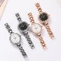 Vintage Ladies Diamond Dial Exquisite Watch Bracelet Set Rose Gold White Watch + Rose Gold Bracelet