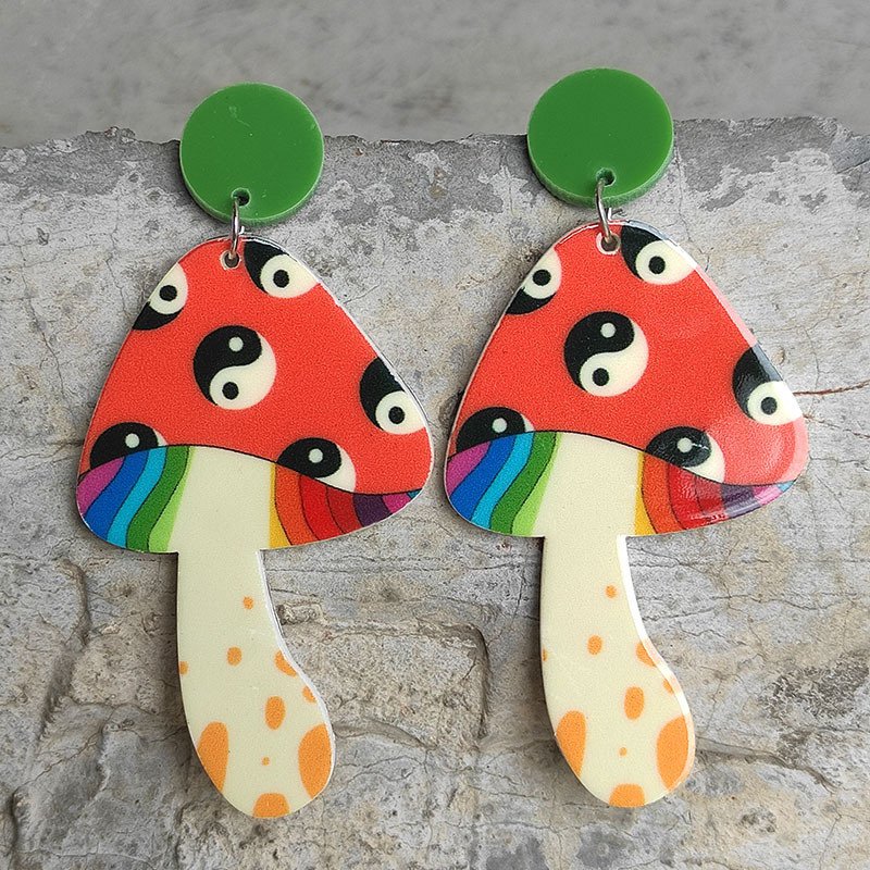 Vintage Mushroom Earrings Daisy Rainbow Smiley Flower Earrings 4