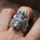 Vintage Punk Ring Open Ring Adjustable Lion Pattern Bulldog A