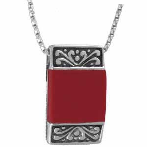 Vintage Sterling Silver Square Red Coral Pendant 2074