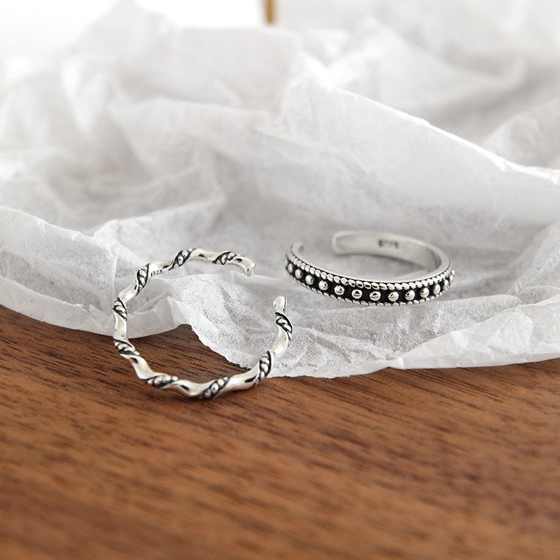Vintage Twisted Wave Beads 925 Sterling Silver Adjustable Ring Beads Ring