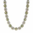 Vintage-Inspired Olive Green CZ and Champagne CZ Floral Silver Necklace N4497CHOL