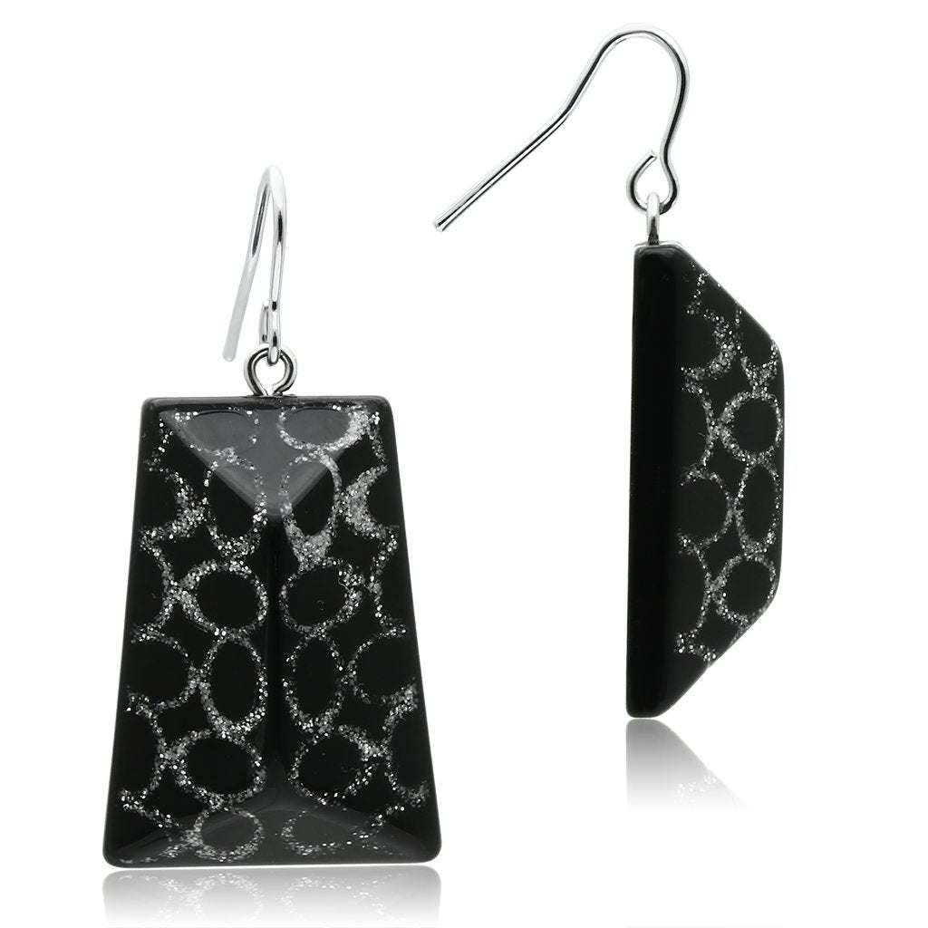 VL020 - IP rhodium (PVD) Brass Earrings with Synthetic Synthetic Stone in Jet Default Title